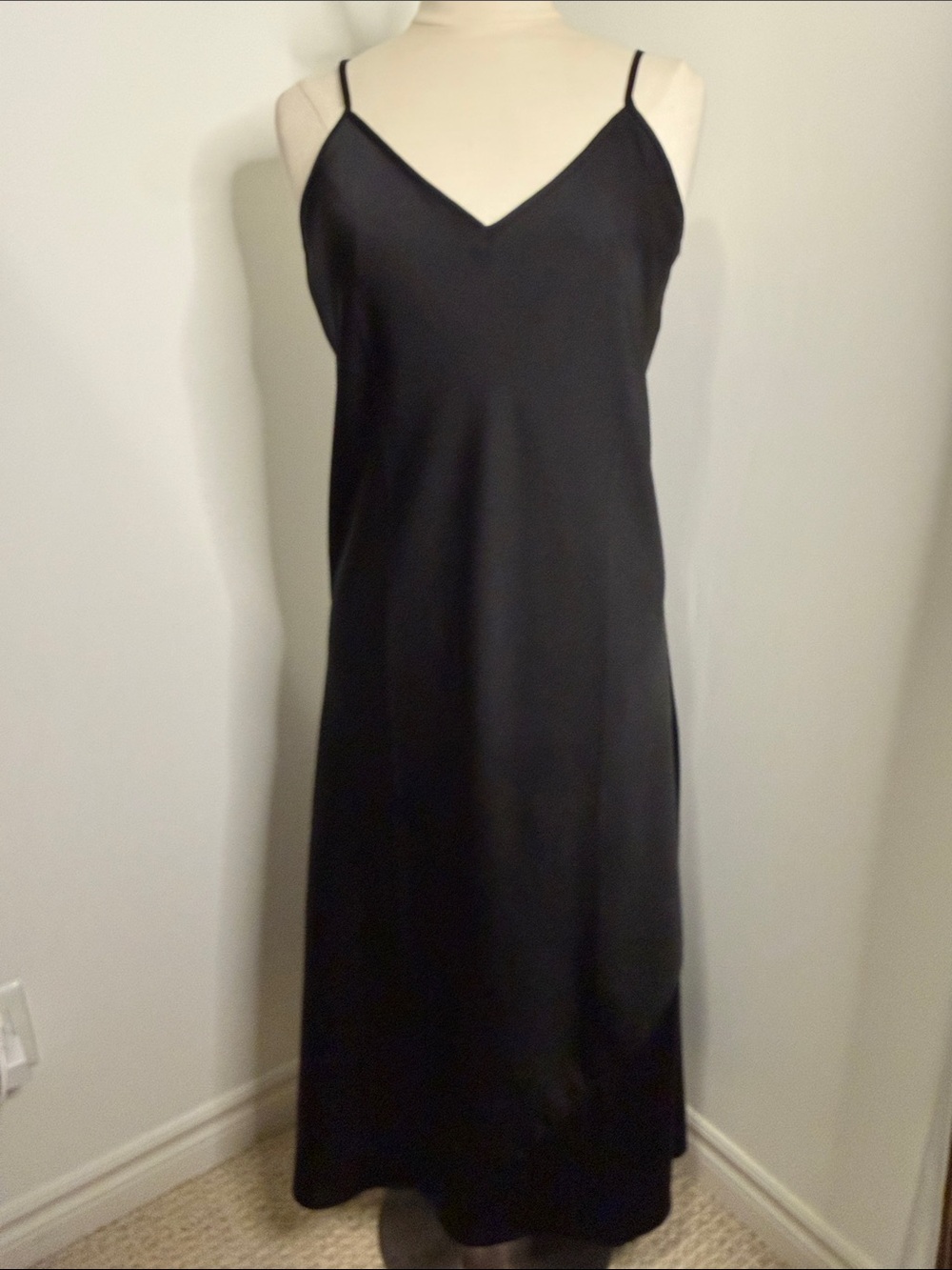KNIX Black Satin Slip Dress V-Neck Long Maxi Size Large